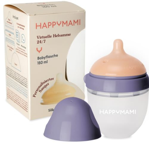 Happymami Babyflasche | Nach deiner Brustform konfigurierbar | 100% Brustähnlich & Anti-Kolik | Schutz vor Saugverwirrung | Lebensmittelechtes Silikon, BPA-Frei & Spülmaschinenfest