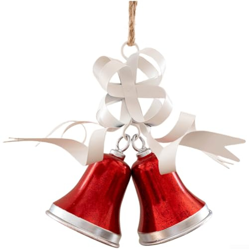 ZAMETTER Rote I-ron Weihnachtsglocke zum Aufhängen, Vintage-Stil, rustikales Metall, festliches Glockenspiel, großes Ornament für Baum, Fenster, Innenbereich, Urlaub, saisonale Dekoration, Zuhause