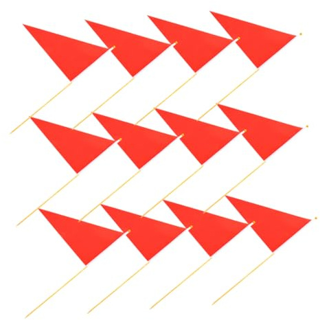 DOITOOL 12 pièces Drapeaux Marquage Chantier Triangle Rouge pour Pelouse Jardin Sécurité Extérieur et Visible