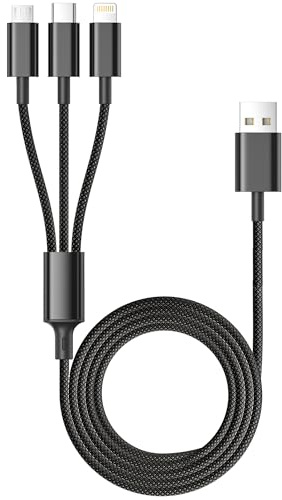 Cable Multiple Cargador 3 en 1, Multi Cable de Carga [1.2M] Nylon Cable | USB Cable Cargador Movil con Micro USB Tipo C Lightning Carga Rápida para iPhone 17, Samsung Galaxy, Android,Huawei,LG