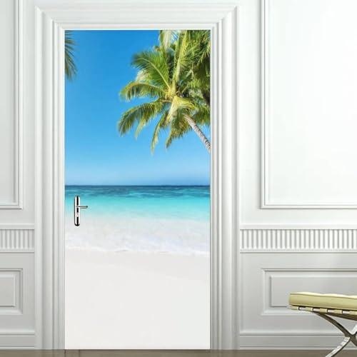 TACOKI Sticker Porte Océan, Stickers Porte Trompe L'oeil Vue Sur Océan Autocollant Poster Auto-Adhésif Art Décor Pour Chambre Salon Salle de Bain Papier Peint 80x210 cm 4835z