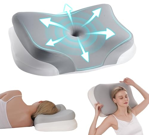 KEVIAN Almohada Cervical Ergonómica Memory Foam, Gris, 60x37x12 cm