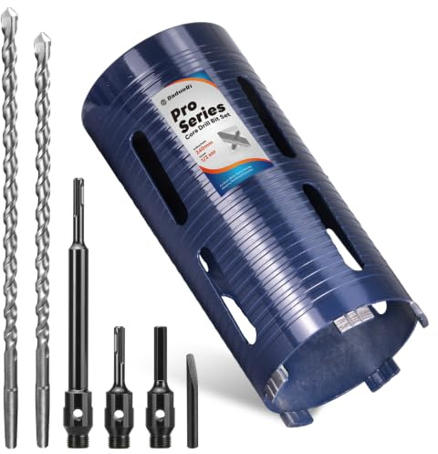 DaduoRi Pro 117mm x 240mm Core Drill Bit Set, Includes 3 Adapters(240mm & Regular SDS Plus, Hex), 2 Extra Long Centre Bits - For Deep Holes in Concrete, Brick Block, Stone - 1/2 BSP (For hole 115mm)