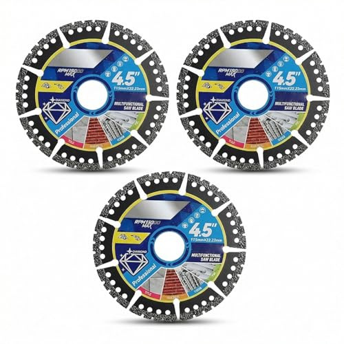115mm Diamond Multi Purpose Segmented Blade for Angle Grinder, Concrete Stone Brick Cutting Disc, Heavy Duty Dry Wet Cutting Wheel for Masonry Granite Tile Metal (3pcs)
