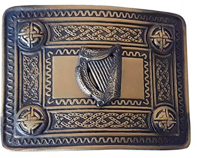 Herren Scottish Highland Deluxe Kilt-Gürtelschnalle – viele zur Auswahl, Antike Harfenschnalle, Standard Kilt Belt Size