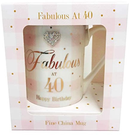 Fabulous 40th China Mug Age Happy Birthday Diamante Boxed Gifts Women for Her