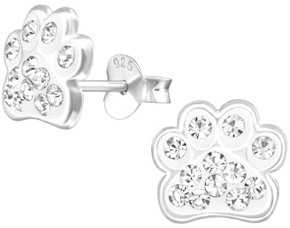 Monkimau Mädchen Ohrringe Pfote Ohrstecker aus 925 Sterling Silver echt Silber mit 24 Kristallen
