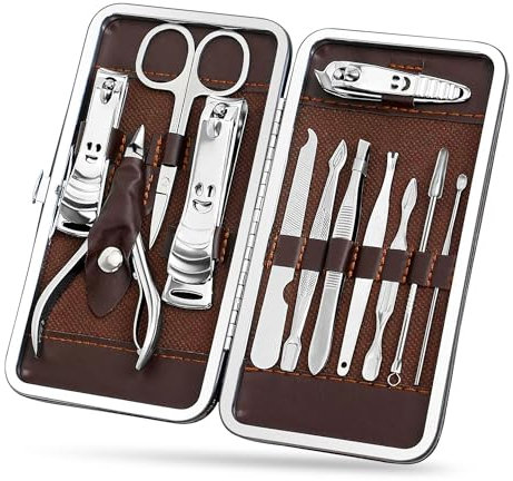 Heavy Duty Finger Toe Nail Cutter Stainless Steel 12 pcs Personal Manicure Nail Scissors Set Nail Clipper Earpick Grooming Pedicure Kits Men/Women Nail Trimmer
