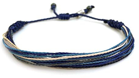 Surfer String Bracelet for Men Blue Gray White w Hematite Stones Handmade Woven Rope Adjustable Surf Gift for Guy by RUMI SUMAQ