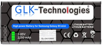 High Power Ersatzakku kompatibel mit Samsung Galaxy S5 Mini SM-G800F | Duos SM-G800H // EB-BG800BBC EB-BG800BBE | Original GLK-Technologies Battery | accu | 2250 mAh Akku | NEU