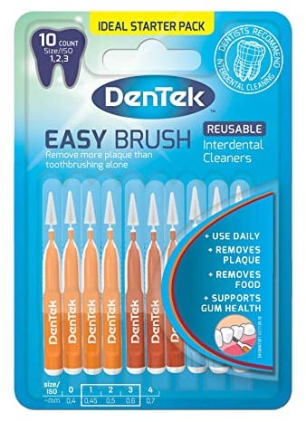 DenTek Easy Brush Interdentalbürsten, Multi-Size Pack, 4 x ISO1 (0,45 mm), 3 x ISO2 (0,5 mm) und 3 x ISO3 (0,6 mm) zum Entfernen von Lebensmitteln und Plaque zwischen den Zähnen, 10 Stück