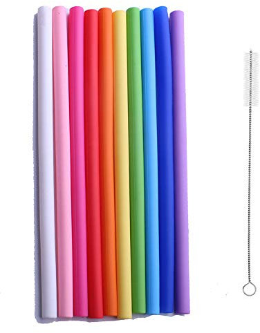 Enwinner Drinking Straws, Set of 10 Silicone Ultra Long 10.5 Inch Reusable Straws for 30 oz Tumblers Yeti Mug Rumblers by Enwinner(10 straigth +1 Cleaning Brush)