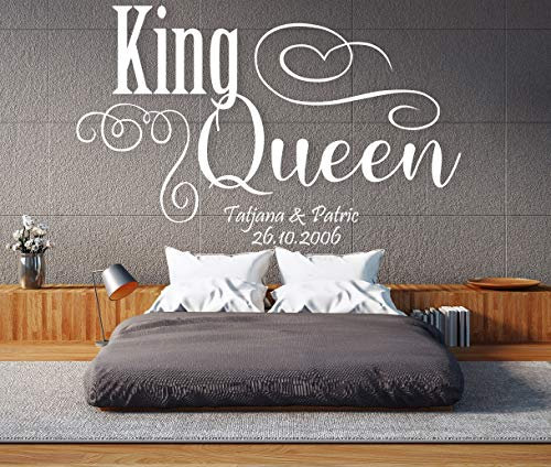 tjapalo® a21 Schlafzimmer Wandtattoo Wohnzimmer Wandtattoo Liebe mit Namen und Datum Hochzeitstag Wandsticker King Queen, Farbe: pastellrosa, Größe: B58xH36cm