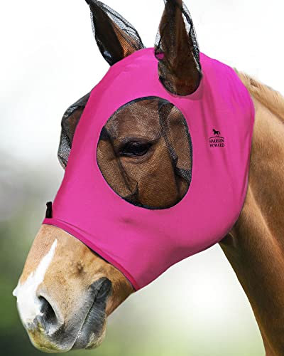 Harrison Howard Super Comfort Stretchy Fly Mask Large Eye Space with UV Protection Soft on Skin with Breathability Rosenrot L