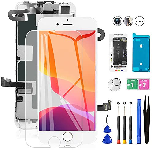 Pantalla para iPhone 8 de repuesto completo [blanco] 4.7 pulgadas, Mobkitfp preensamblado LCD pantalla digitalizador con cámara frontal, sensor de proximidad, A1906, con kit de reparación
