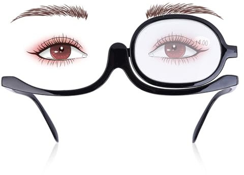 Agatige Makeup Glasses with Flip Up Lens, Single Lens Rotating Magnifying Makeup Reading Glasses Cosmetic Folding Eyeglasses Tools for Women Makeup Essential Tool (+4.0)