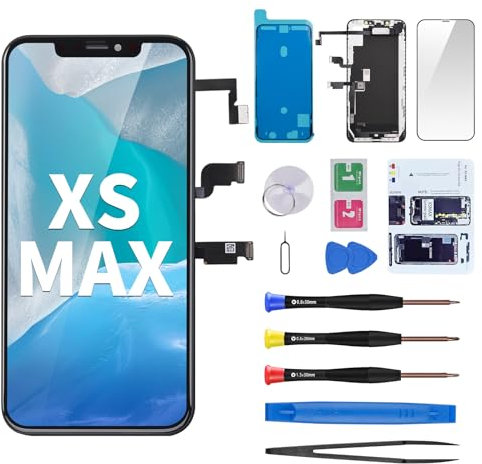 CYKJGS Ersatzdisplay für iPhone Xs Max 6,5 Zoll LCD 3D Touch Display Digitizer Montage mit Ohrlautsprecher Rahmen Fix Ohrmuschel Reparaturwerkzeug Kit Magnetische Schraubenmatte A1920 A2097 A2098
