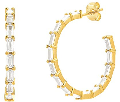 Brandlinger ®Statement Ohrringe Silber 925. Große Creolen mit Zirkonia Stein, Schmuck Damen vergoldet mit 18 Karat (Silber und Gold) für Frauen und Mädchen. Durchmesser Creolen 30mm. (Gold (weiß))