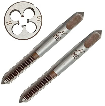 Acdeyaca Ensemble de tarauds et filières métriques à main, tarauds filetés M6 x 1 et matrice ronde, 2 tarauds droits pour droitier et 1 matrice (M6 x 1)