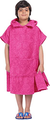 ALLEN & MATE 100% BAUMWOLLE Kinder-Strandtuch-Poncho – schnelltrocknender Bademantel zum Umziehen mit Kapuze und Tasche für Jungen und Mädchen (10–13 Jahre, Rosa Seestern)