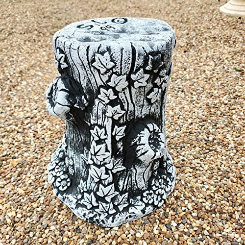 Garden Ornaments & Accessories Concrete Tree Log Stump And Ivy Plinth Black and White