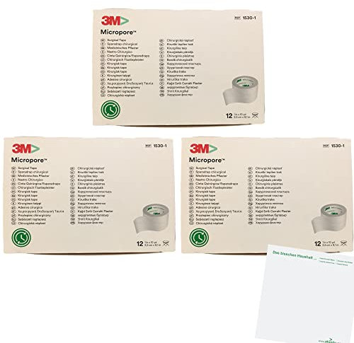 3M Micropore Vliespflaster weiß 3er Pack (3x12x 2,5cm x 9,1m Packung) + usy Block