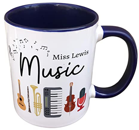 Personalised Music Mug - Musician Mug - Personalised Band Teacher Mug - Choir Student Mug - Orchestra Teacher Gift (Blue)