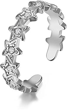 Ring Männer Silber, Ringe Herren Edelstahl Stern Eingelegter Zirkon Ringe Herren Geschenke für Männer Größe 52 (16.6)
