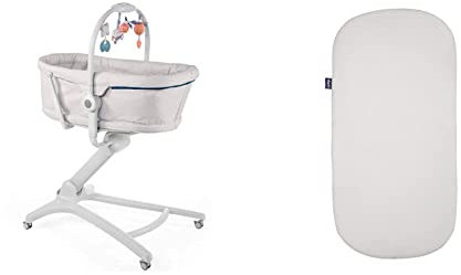 Chicco Baby Hug 4 In 1 Sdraietta Neonato Rialzata, Seggiolone Pappa E Sedia Da Tavolo, Beige, 85 x 60 x 122 Cm & 00079606100700 Baby Hug-Materasso 4 in 1, Colore: Bianco 4 unità (Confezione da 1)
