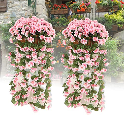 Diameleo Künstlicher Orchideenstrauß zum Aufhängen, 2 Stück, Seide, lang, zum Aufhängen, für Gartenparty, Urlaub, Hochzeit, Innen- und Außenbereich, Dekoration (Rosa)