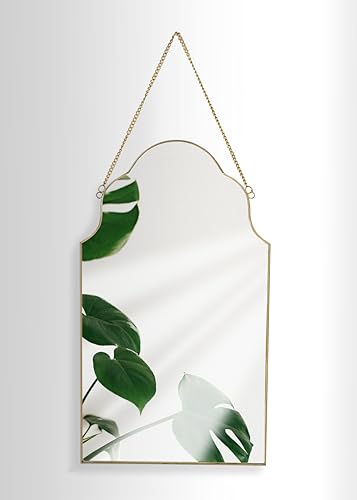 GreyZouq Decorative Arched wall mirror, Metal Frame Wall Mounted Mirror With Chain for Home Decor, Bedroom Wall Mirror In Gold Rim with chain (Gold)