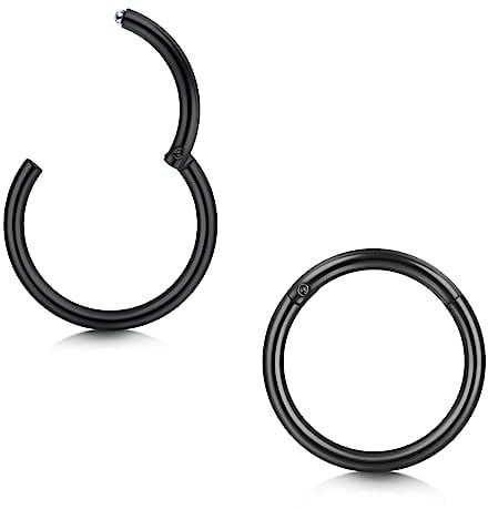 Longita 2 Stück Nasenpiercing Ring, 316L Chirurgenstahl Nasenring, 16G Septum Clicker Ring, Helix Conch Knorpel Tragus Piercing Ohr Innendurchmesser 7MM Schwarz