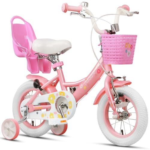Glerc Maggie 12 Zoll Kinderfahrrad Alter 1 2 3 4 Jahre alt Mädchen Fahrrad Prinzessin Stil mit Puppen-Sitz & Korb & Stützräder & Glocke für Geburtstag, Rosa bis Weiß