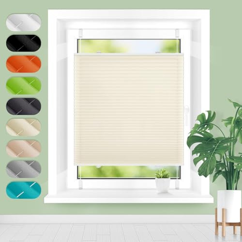 Homland Plissee ohne Bohren Klemmfix B70 x H130 cm Beige, Plissees für Fenster und Tür, Jalousie Easyfix Plisseerollo mit Klemmträger Sonnenschutz und Sichtschutz lichtdurchlässig Rollo
