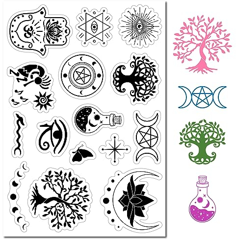 craspire Böser Blick, Baum des Lebens, Klare Gummistempel, Tarot, Meditieren, Hamsa-Hand, Mond, Mystik, Transparente Silikon-Siegel, Stempel Für Geburtstagskarten, DIY, Scrapbooking, Tagebuch
