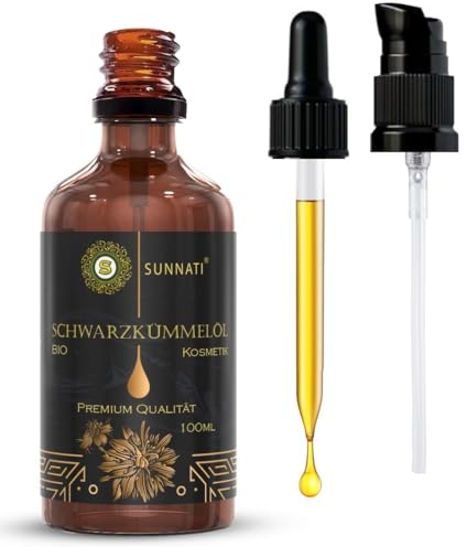 Sunnati® Bio Schwarzkümmelöl für Haare & Haut 100ml - Kaltgepresst, rein, vegan - Gesundes Haarwachstum, Intensivpflege mit natürlichem Pflegeöl - Organic black seed oil hair growth