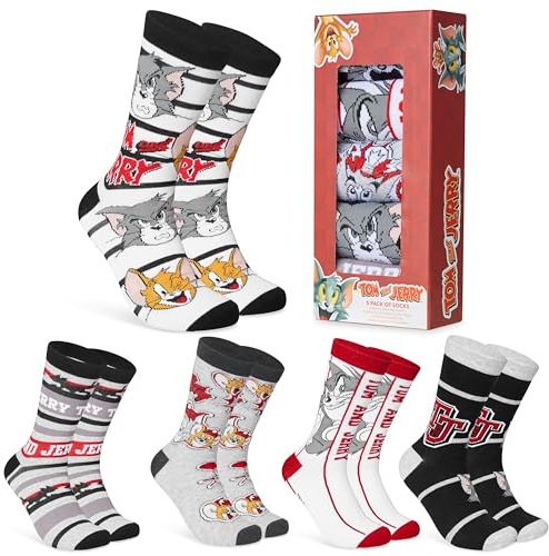 Tom and Jerry Calcetines Hombre Divertidos Pack de 5, Talla 40–45, Regalos Originales para Navidad, Papá y Fans de Dibujos