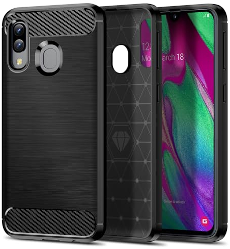 Qiinogow Cover Compatibile con Samsung Galaxy A40, Custodia per Telefono Slim Fit con Antiurto, Anti-Graffio, Case Protettiva in Gomma TPU in Fibra di Carbonio, Nero