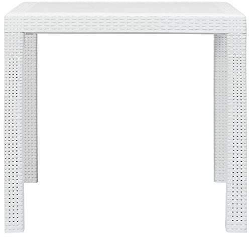 Coavain Gartentisch Outdoor Weiß 79x79x72 cm Kunststoff Rattan-Look-Design Balkontisch Witterungsbeständig Terrasse Esstisch Außenbereich Leichtgewichtig Leicht zu Reinigen und Bewegen