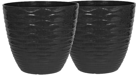 Lightweight Recycled Plastic Garden Pot Planter with Drainage Holes | UV Resistant & Frostproof | 2 x Windermere Charcoal 38cm
