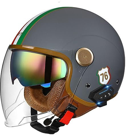 Motorradhelm mit Bluetooth Herren Damen ECE-zertifizierter Motorrad Jethelme Integrierter Bluetooth-Helm mit Anti-Fog-Doppelspiegel Rollerhelm Scooterhelm I,M