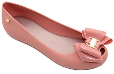 Womens Ladies Flat Peeptoe Casual Office Jelly Bow Slip ON Shoes Ballerina Pumps (Pink, UK Footwear Size System, Adult, Women, Numeric, Medium, 6)