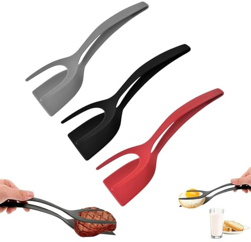 Spatule Pour Œufs Au Plat,Pince à Spatule 2 en 1 à Poignée Et à Rabat,xlwen 3 Pièces Spatule À Œufs En Nylon Antiadhésif,Spatule Pince Oeuf Au Plat,Pince à spatule 2 en 1 avec poignée et rabat