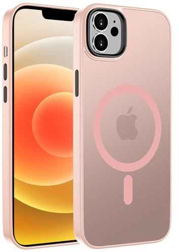 KPPIT Custodia magnetica per iPhone 12/12 Pro da 6,1 pollici, compatibile con MagSafe, cover posteriore opaca traslucida sottile antiurto (rosa)