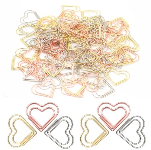 JDBlissful Herz Gold Büroklammern, 100 Stück, Metall, Gold, Roségold, Silber, Herzförmige Büroklammern
