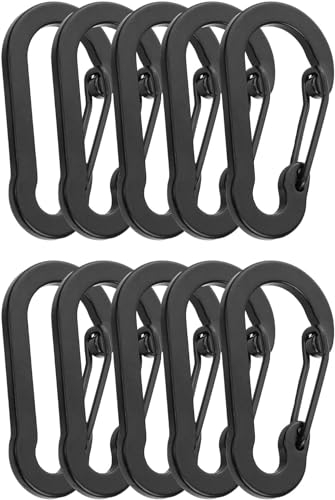 ORTAVA 10 Stück Karabinerhaken 5cm, Mini Karabiner Schwarz Aluminium D-Clip, Karabinerhaken Klein Schlüsselanhänger für Camping, Reisen, Wandern, Angeln, Rucksack, Gürtel.
