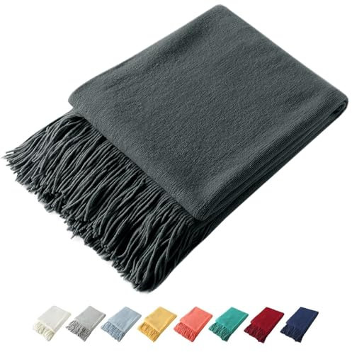 Homiest Decorative Knitted Throw Blanket With Fringe, Lightweight Acrylic Knit, Soft & Cozy Tassel for Couch Sofa Bed (Charcoal Grey, 50 x 60 Inch)