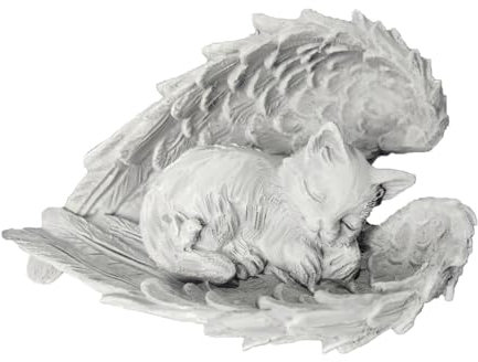 Tyafzzn Katze Engel Gedenkstein, Gedenkstein Haustiere, Harz Katzen Gedenkstatue, Grabschmuck Katze, Grab Deko für Katzen, Engel mit Katze Figur für Terrasse, Balkon, Garten oder als Geschenk