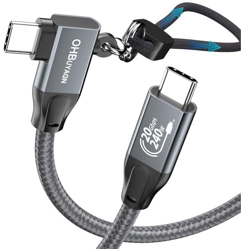 USB C to USB C Cable, 20Gbps 240W Right Angle USB 3.2 Gen2x2 Cable Fast Charging, Support PD 3.1 and 5K/4K@60Hz, Compatible for iPhone 16/15 Pro/Pro Max, Samsung S24/S23/S22/S20, MacBook, iPad 0.5M
