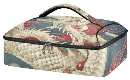 JUMBEAR Retro Chinese Style Dragon Insulated Casserole Dish Carrier,Casserole Carrier Bag, Casserole Carriers for Hot or Cold Food Fit for Dinner, Party, Camping